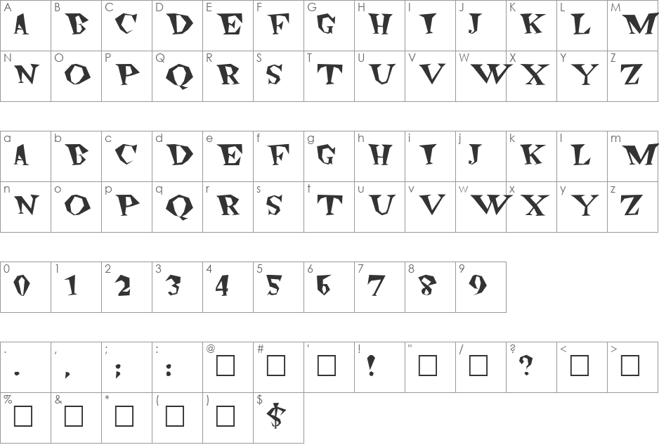 Freakout font character map preview