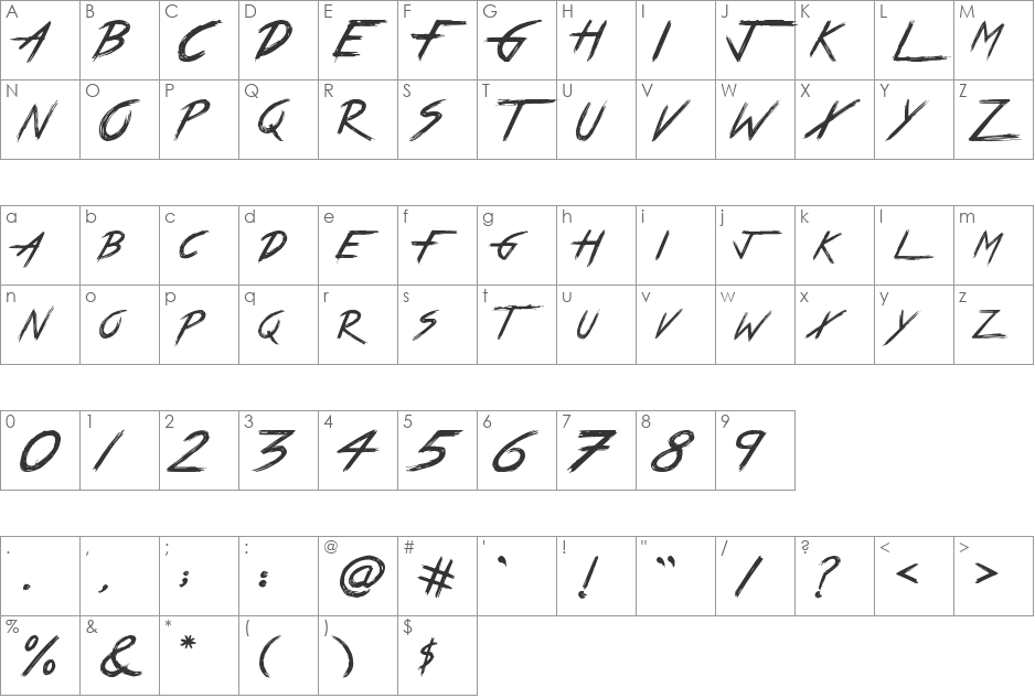 Freaks of Nature font character map preview