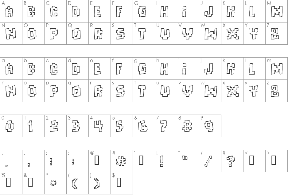 Freaks of Nature massive font character map preview