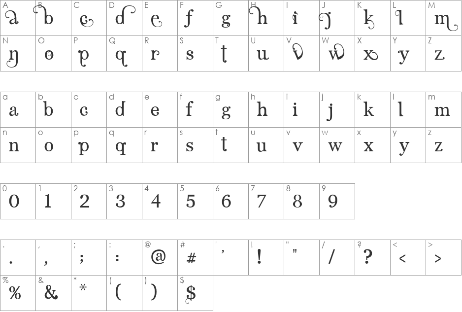 Angelic Serif font character map preview