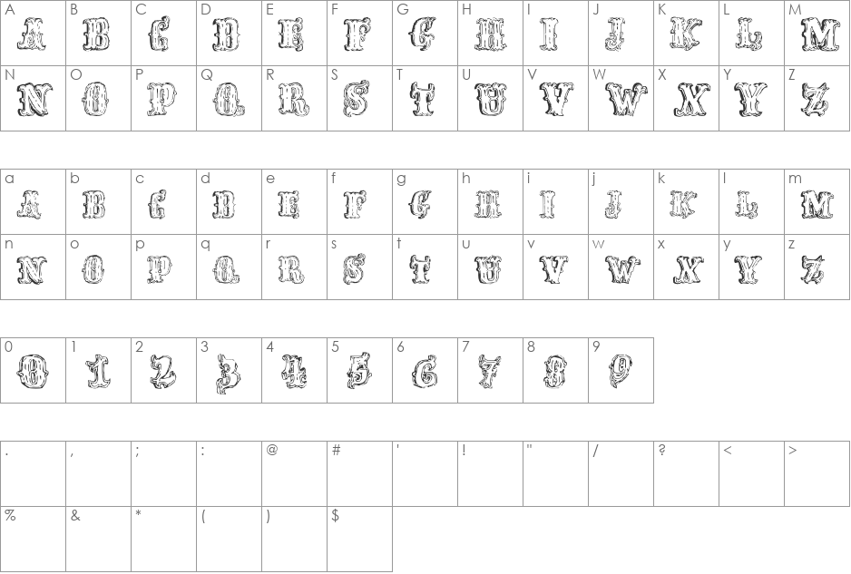 FredWildWest font character map preview
