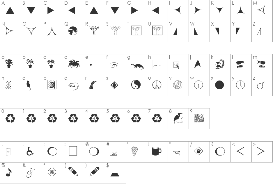 Free font character map preview