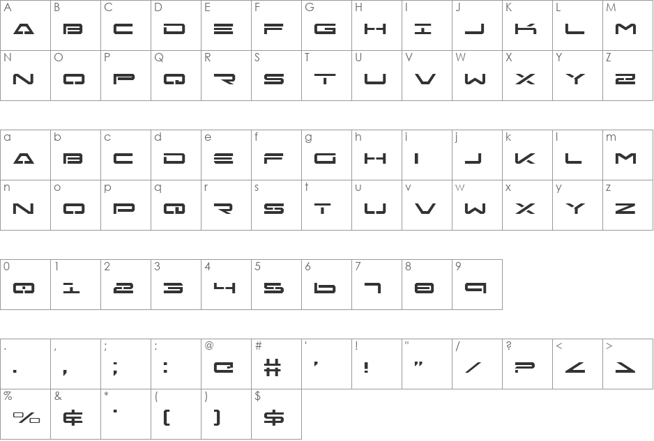 Agent Leftalic font character map preview
