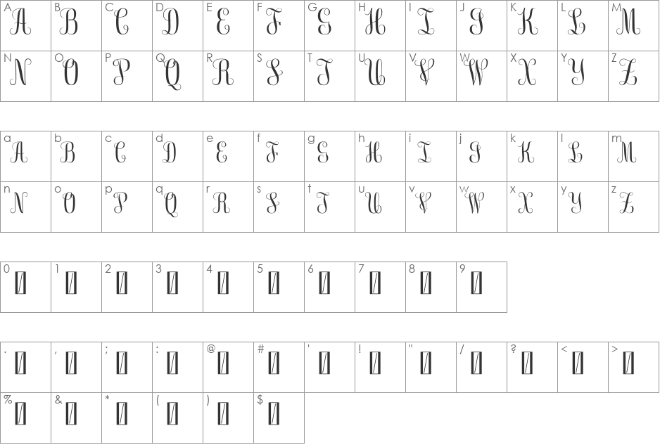 Monogram Beta font character map preview