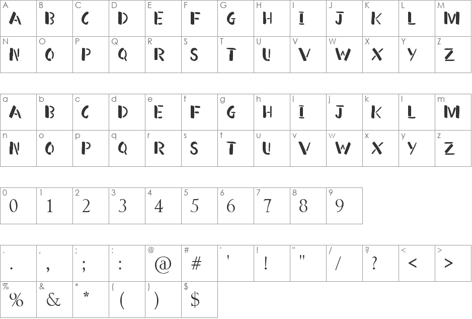 Stencil font character map preview