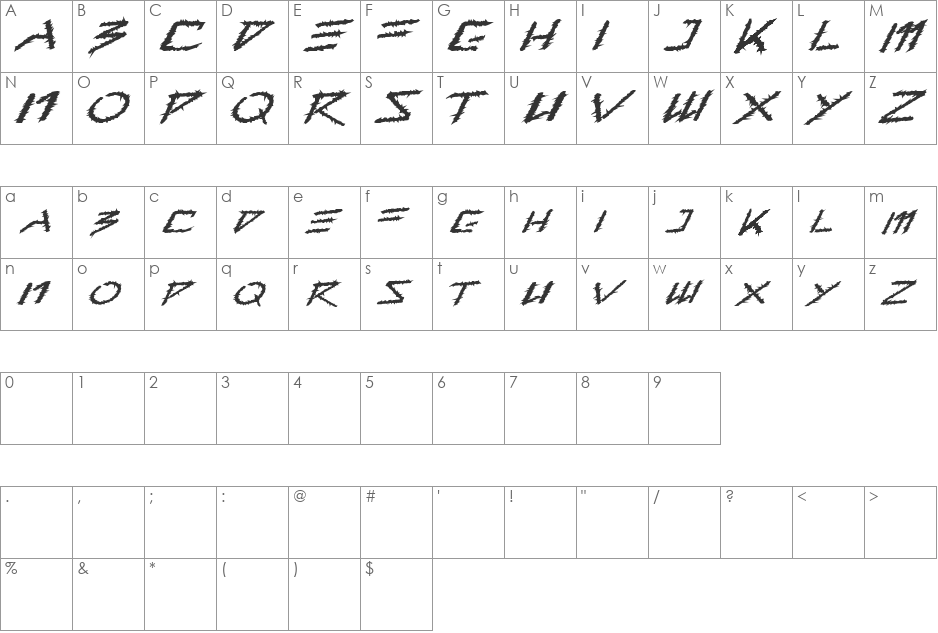 Freedom font character map preview