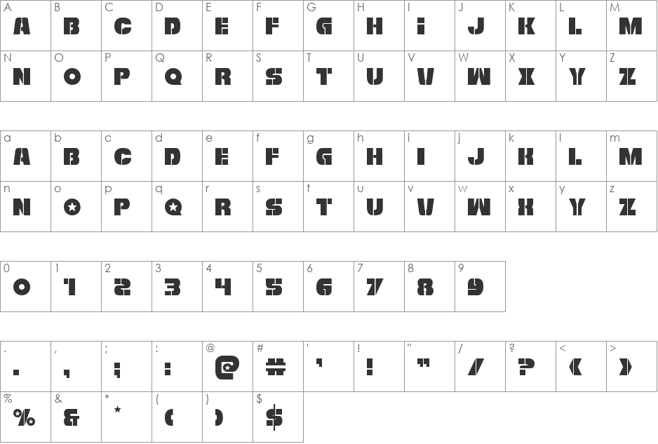 Freedom Fighter font character map preview