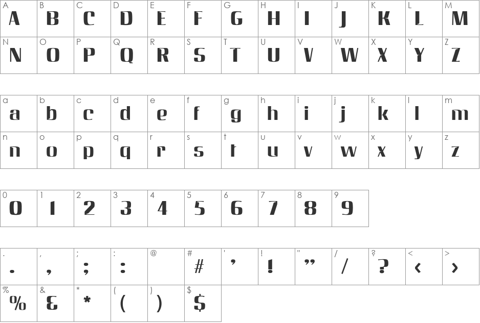 AngelicaBecker font character map preview