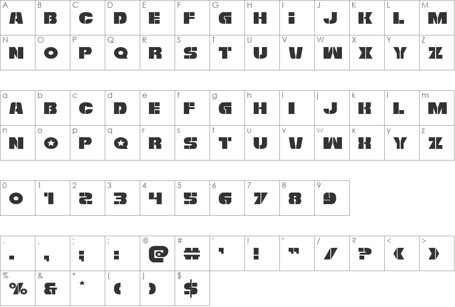 Freedom Fighter Expanded font character map preview