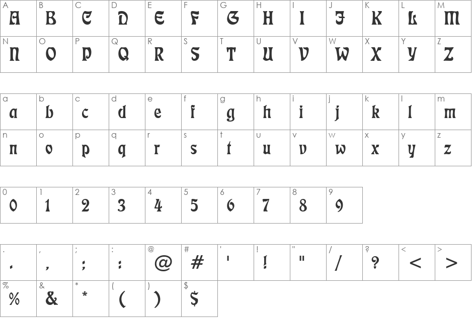 Freefrm710 BT font character map preview