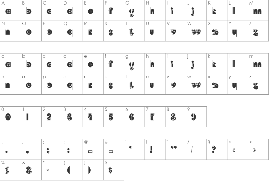 AngelicaCP font character map preview