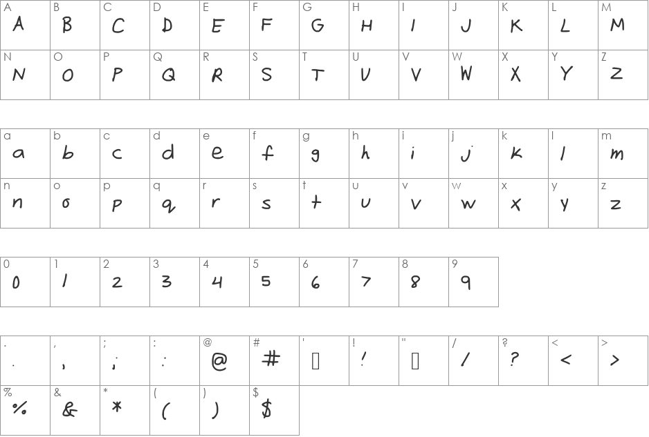 Freehand font character map preview