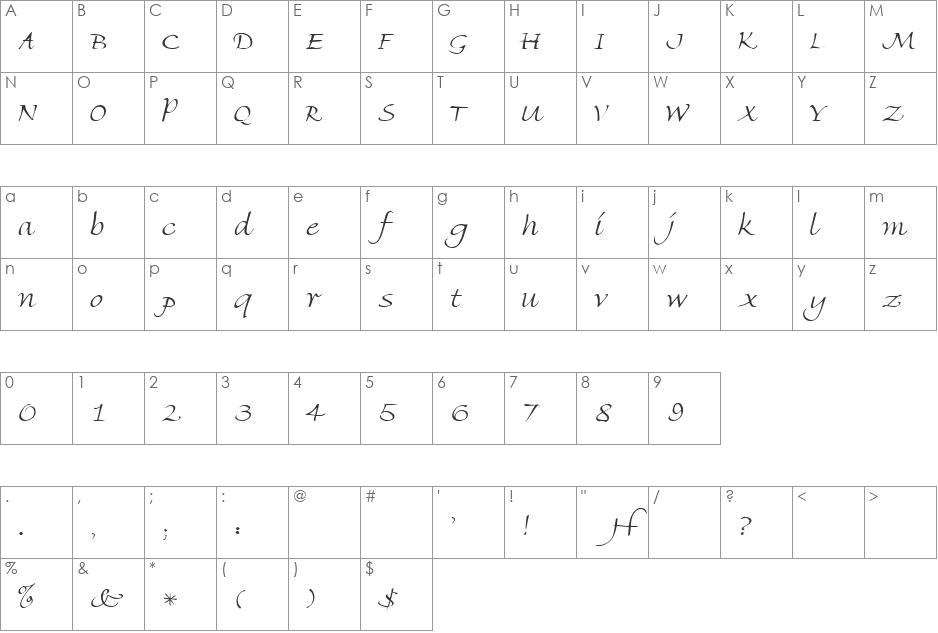 Freehand font character map preview