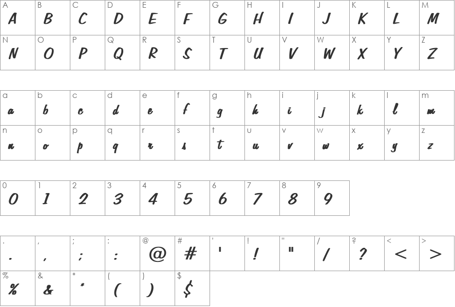 Freehand575 Bold font character map preview