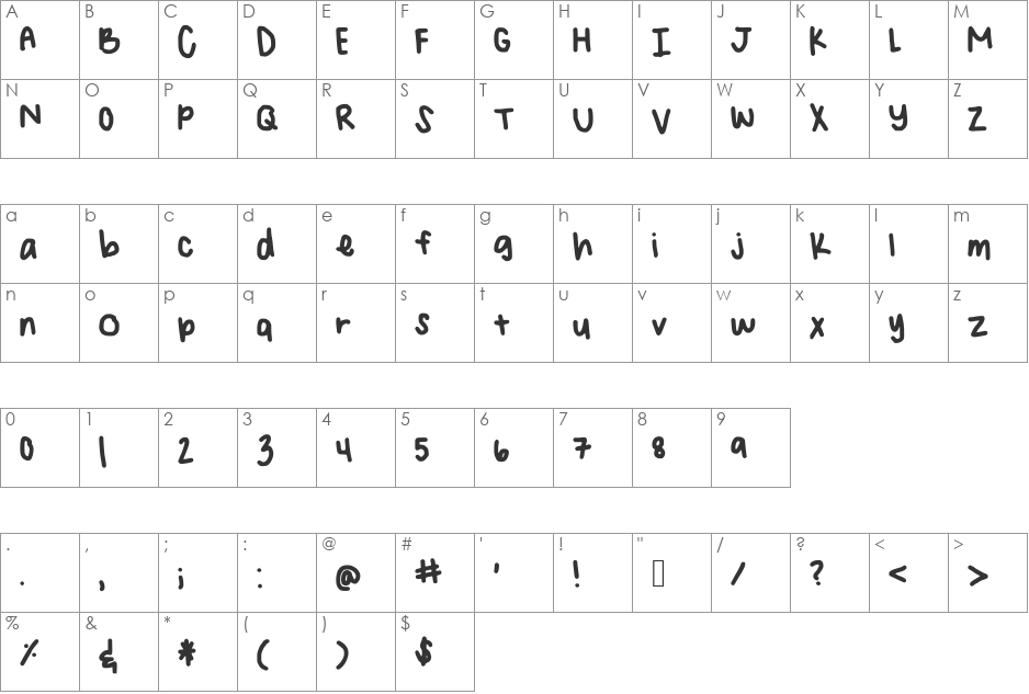 AngelinaHandwriting font character map preview