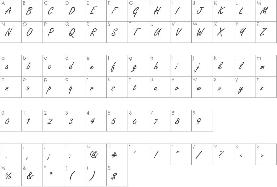 Freelance Script font character map preview