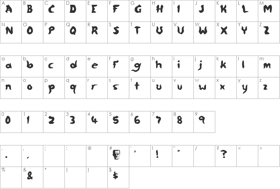 FreeMoney font character map preview