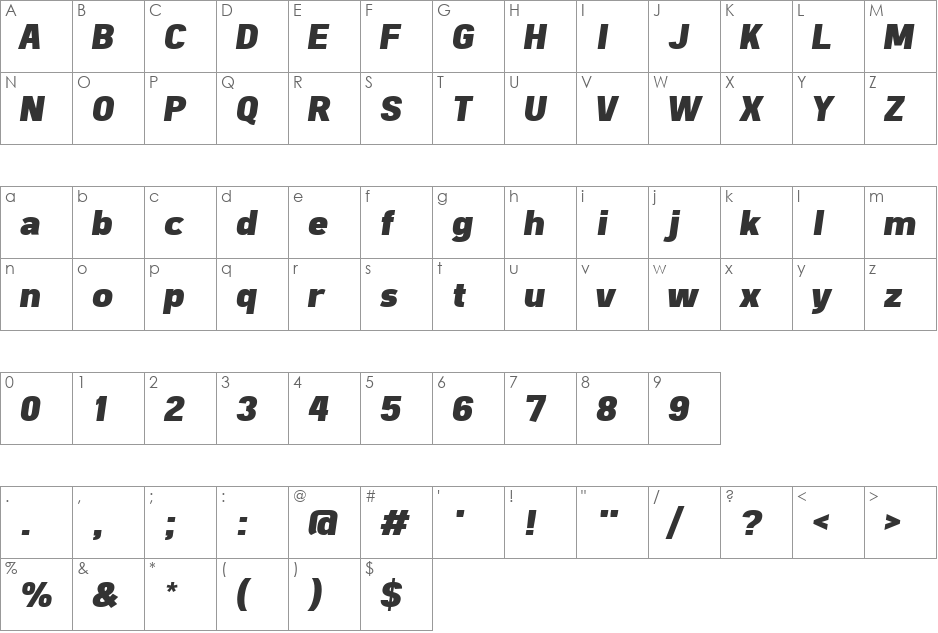 Freeroad Black font character map preview
