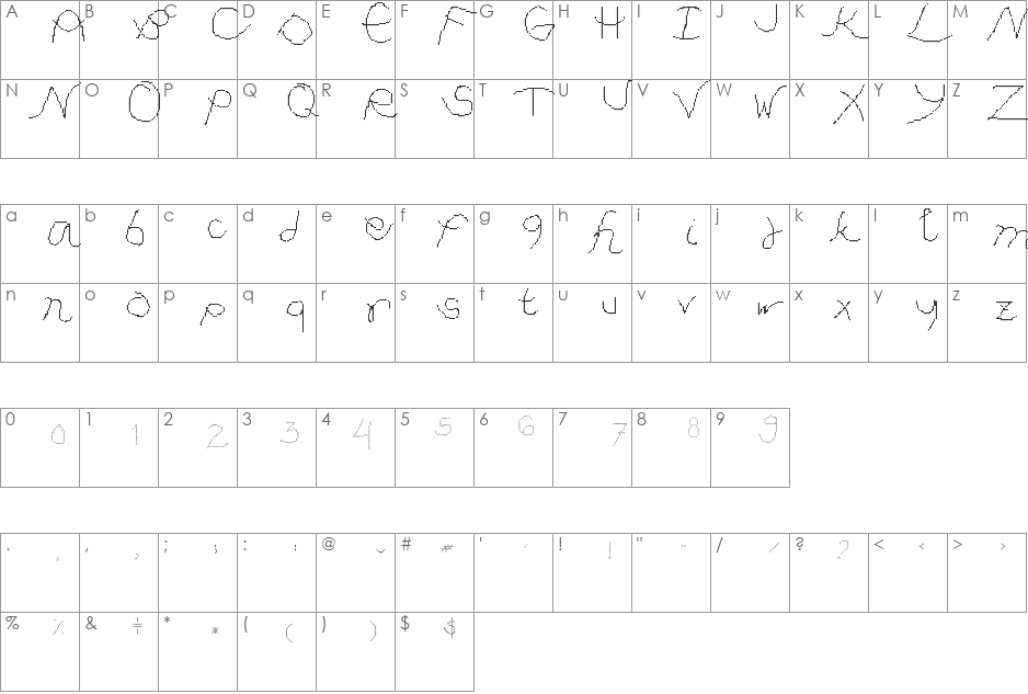 freestyle handwriting font character map preview