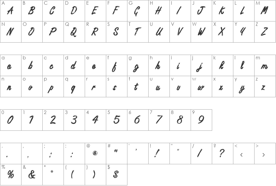 Freestyle Script font character map preview