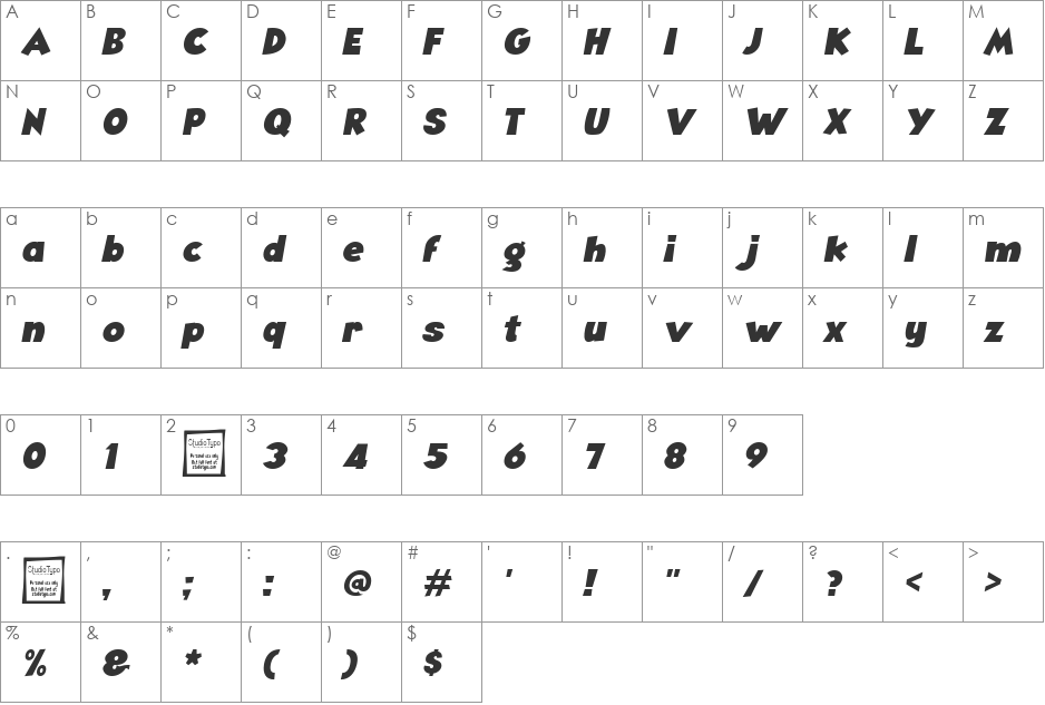 Angella font character map preview