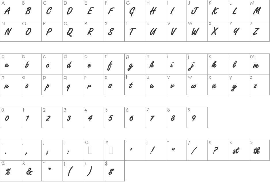 Freestyle Script Bold font character map preview