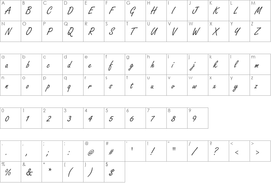 Freestyle Script Std font character map preview