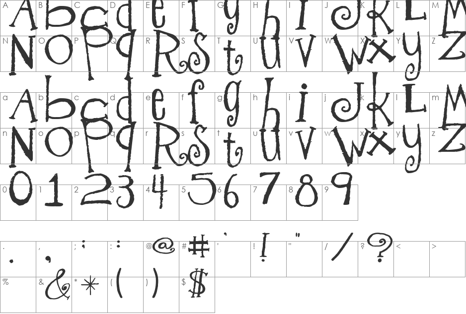 Freeze! font character map preview