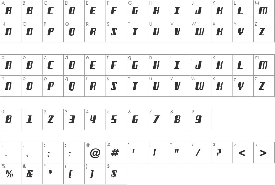 Freezer BTN font character map preview