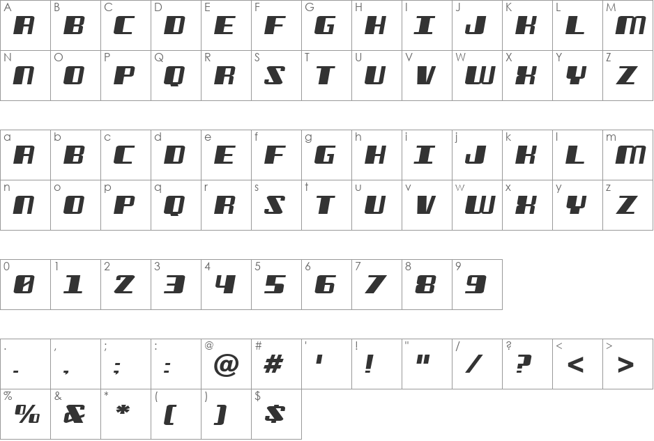 Freezer BTN Wide font character map preview