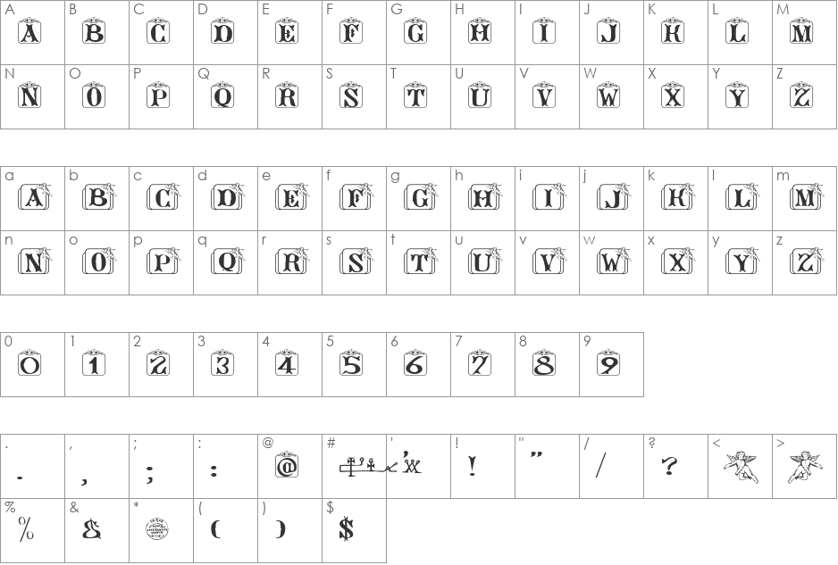Angelots font character map preview