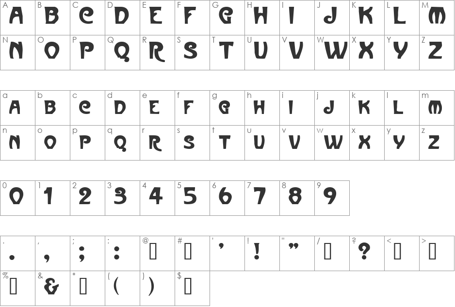 FrenchBean font character map preview