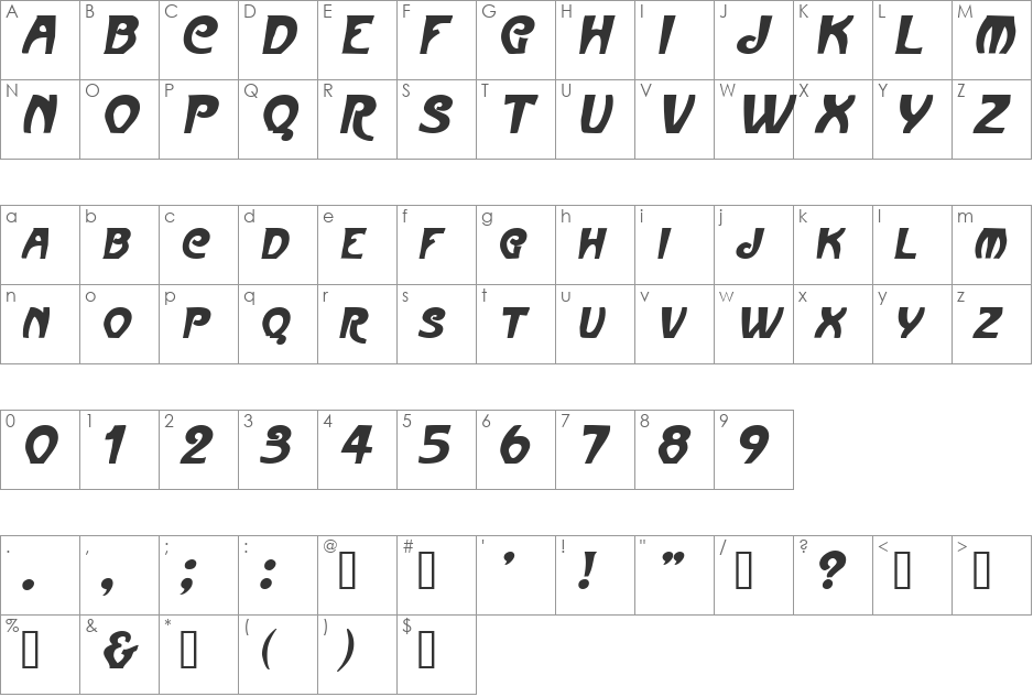 FrenchBean font character map preview