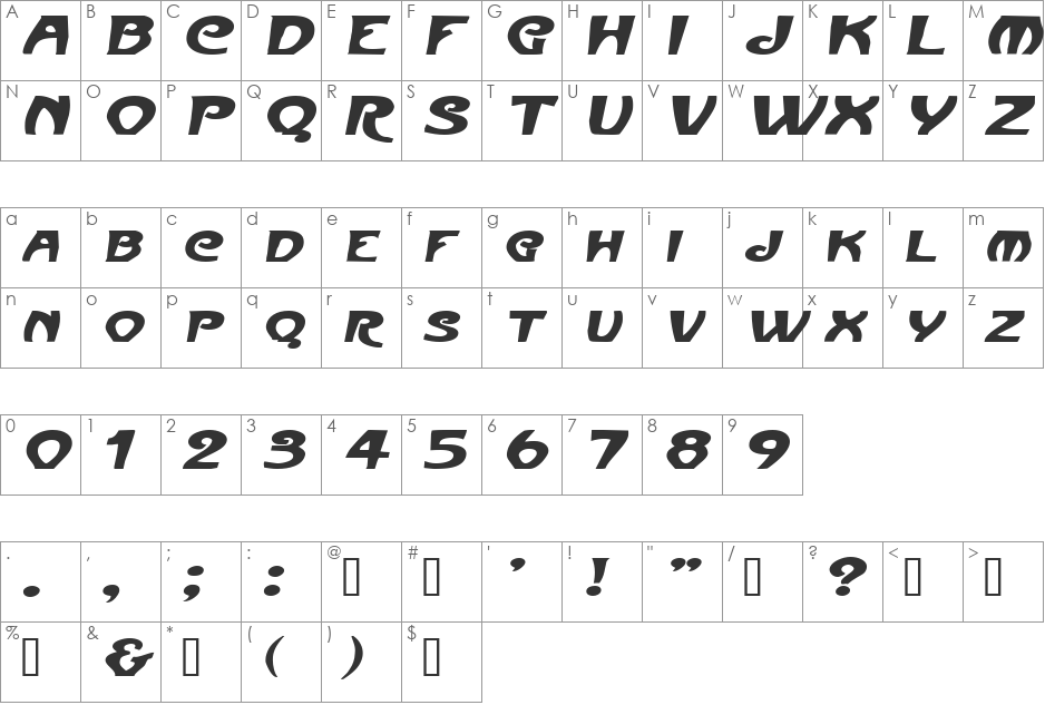 FrenchBeanExtended font character map preview