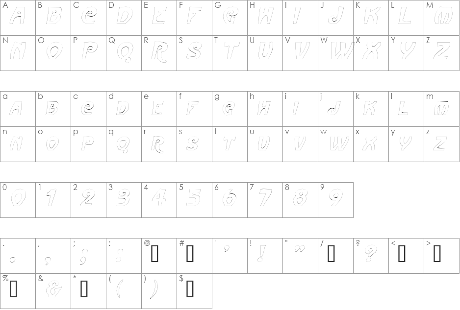 FrenchBeanOutline font character map preview