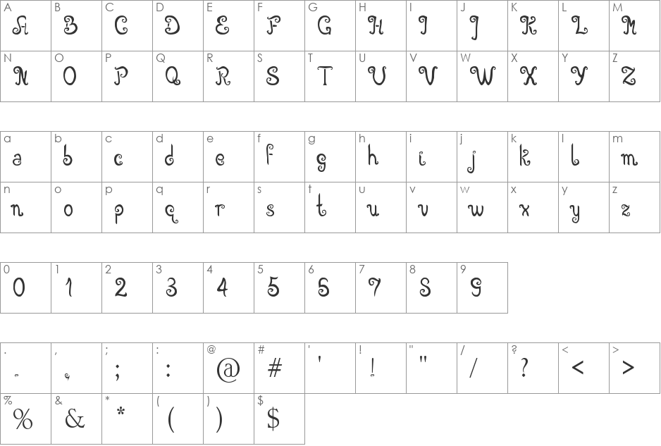 Angelova font character map preview