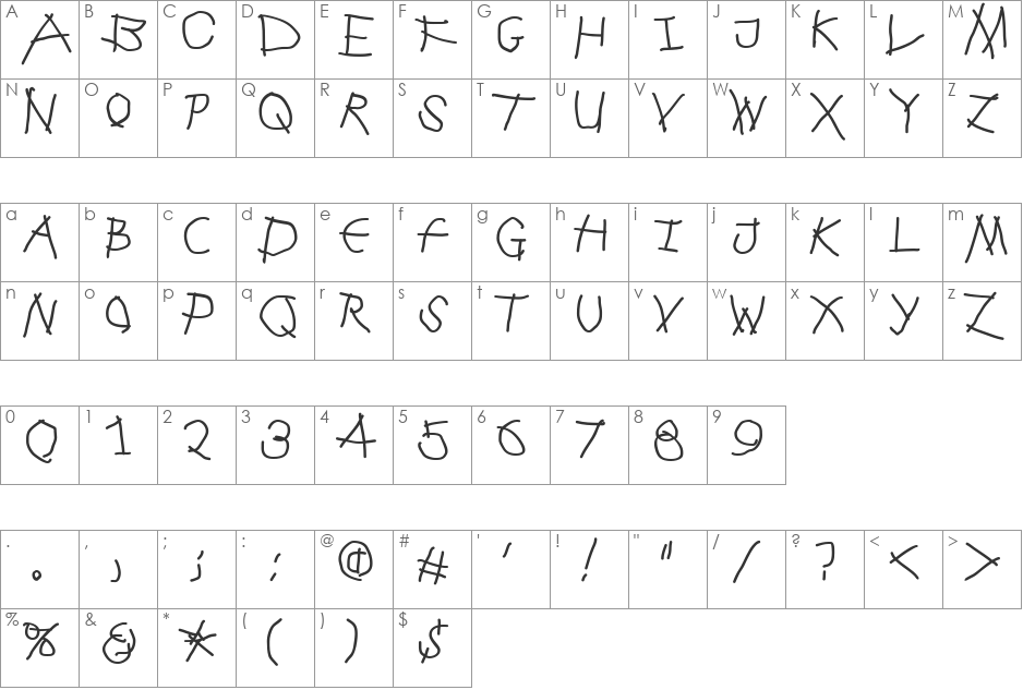 FrenzyWut font character map preview