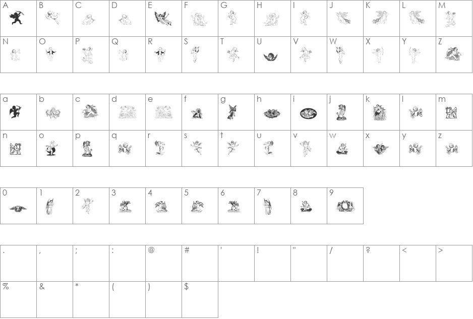 Angels Free font character map preview