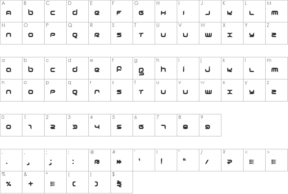 Freshbot font character map preview