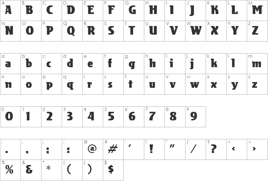 Freshet font character map preview