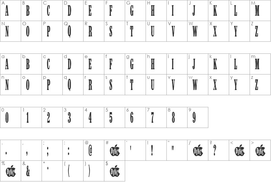 FreshFishSpecial font character map preview