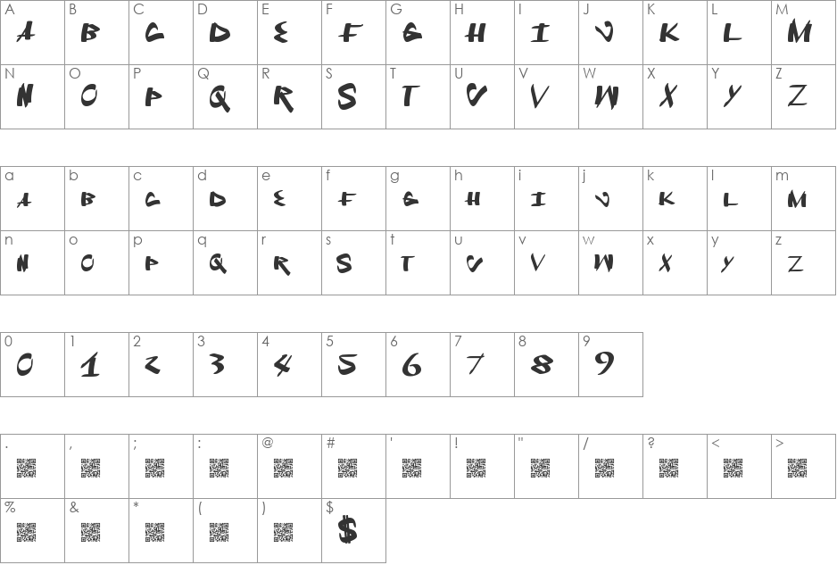 FreshTrack font character map preview