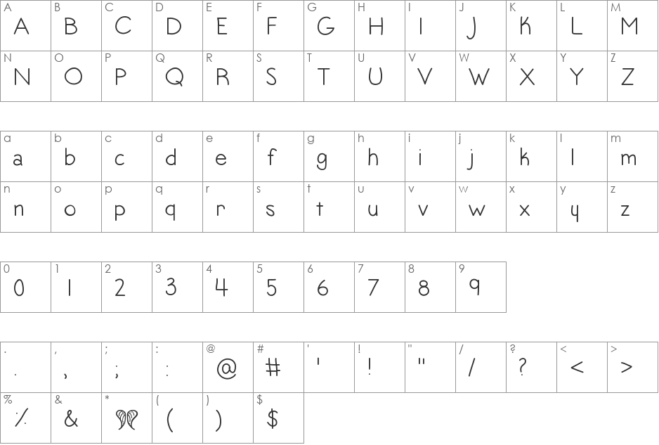 AngelToes font character map preview