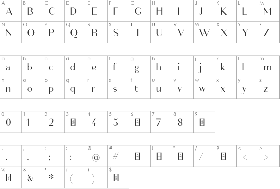 Friandise SwashDemo font character map preview