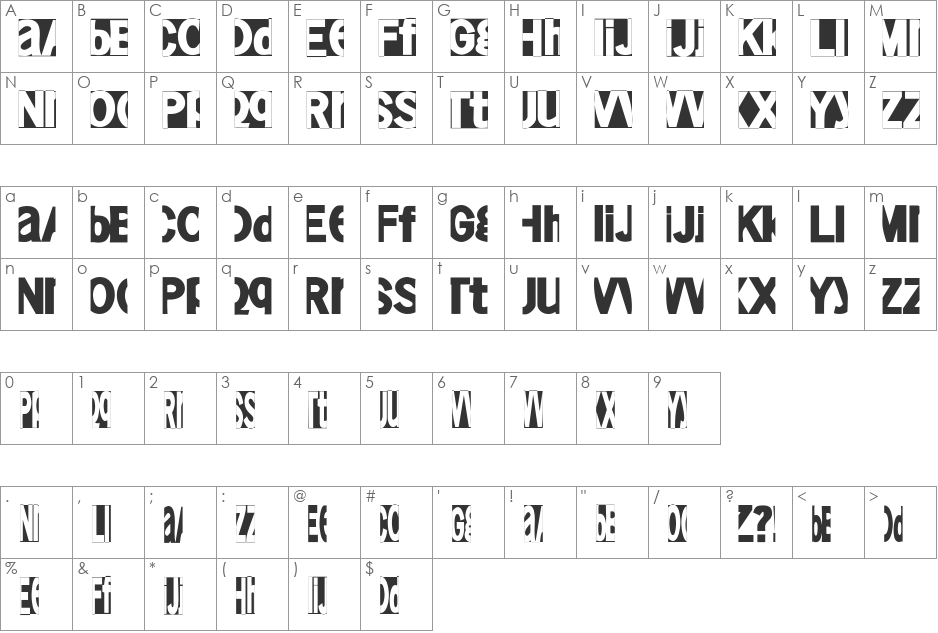 FriendlyFire font character map preview