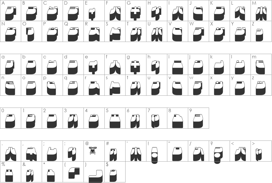 Frigate Katakana font character map preview