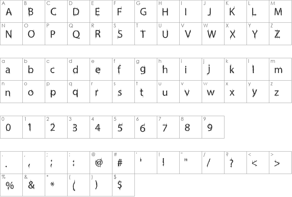 FriskyVampire font character map preview