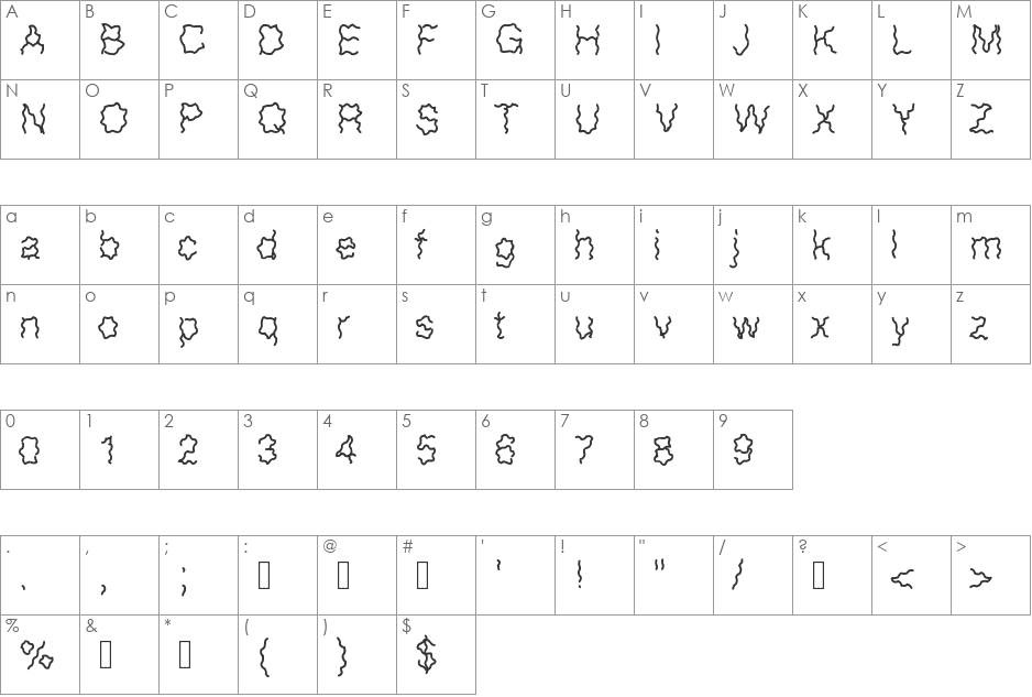 Frissons font character map preview