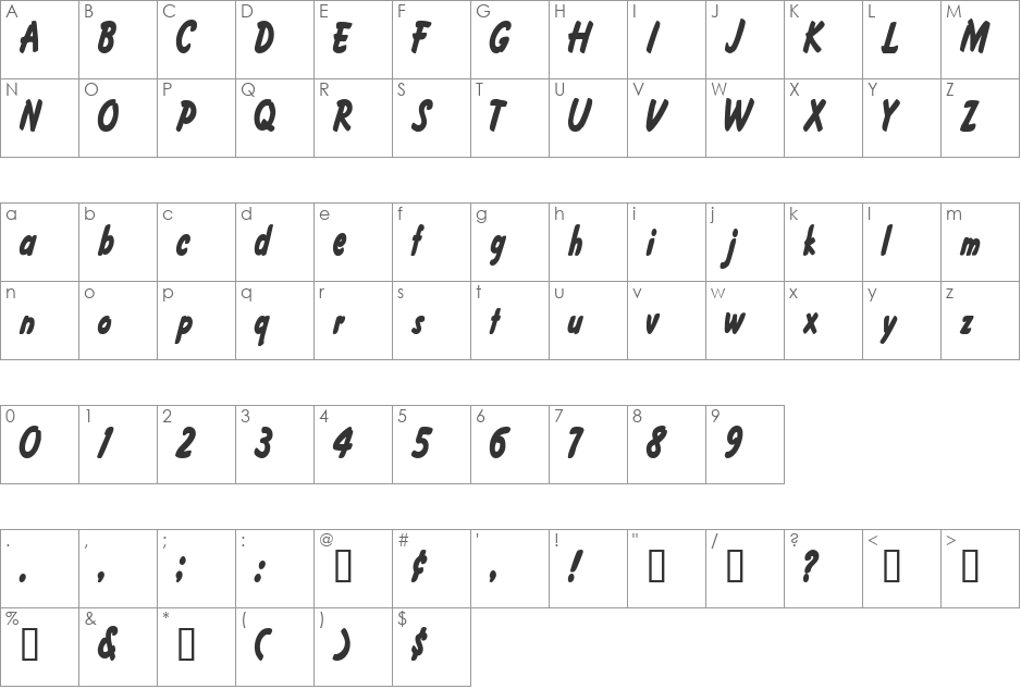 FritzerCondensed font character map preview