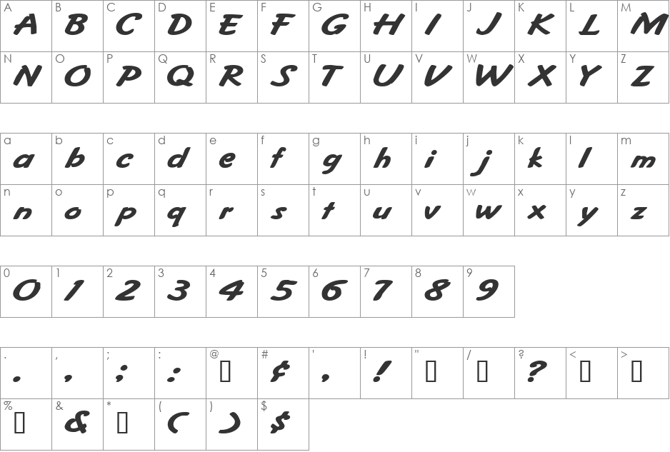 FritzerExtended font character map preview